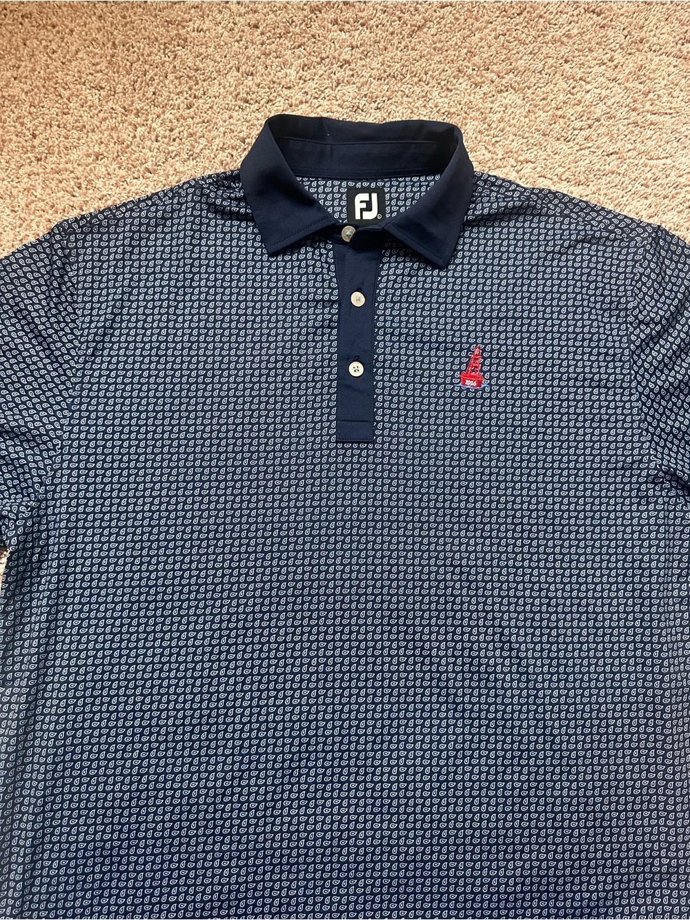 FootJoy Men's Navy Blue Paisley Print Golf Polo Shirt w/Logo Size Large